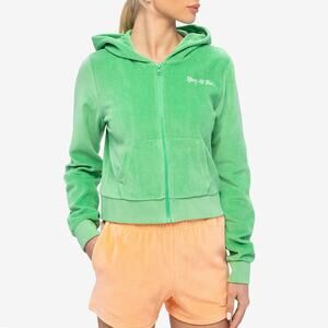NWT Sporty & Rich Velour Long Sleeve Zipped Hoodie Verde/White Women's Size XS